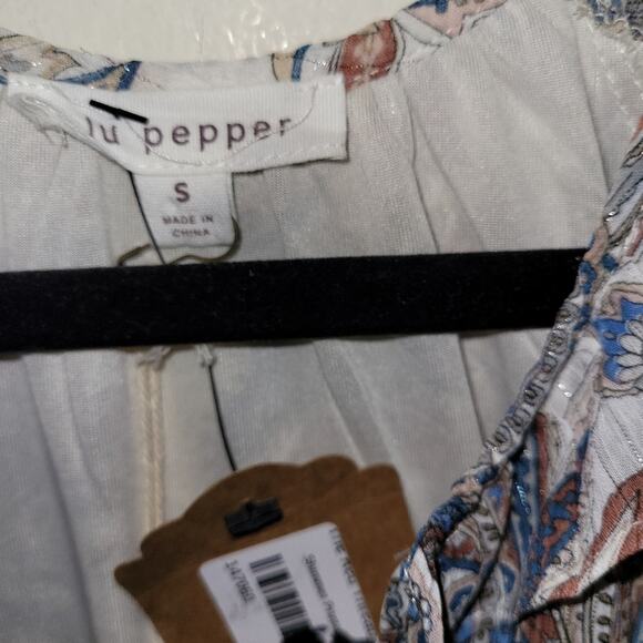 Womens Peasant Balloon Sleeve Top Paisly Print Floral Peplum Blouse Blue Pepper - Picture 4 of 9